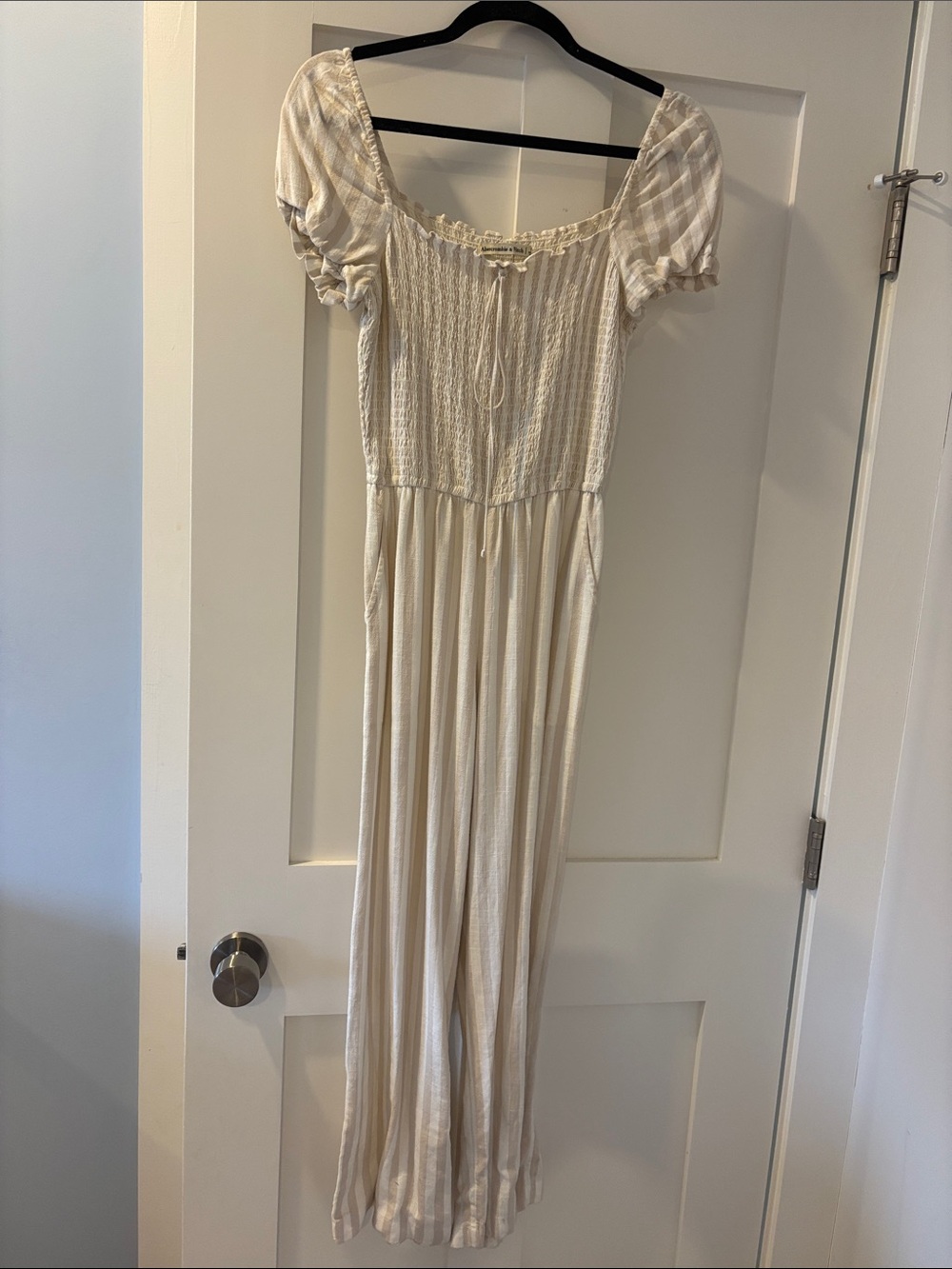 Abercrombie & Fitch Cream Smocked Jumpsuit